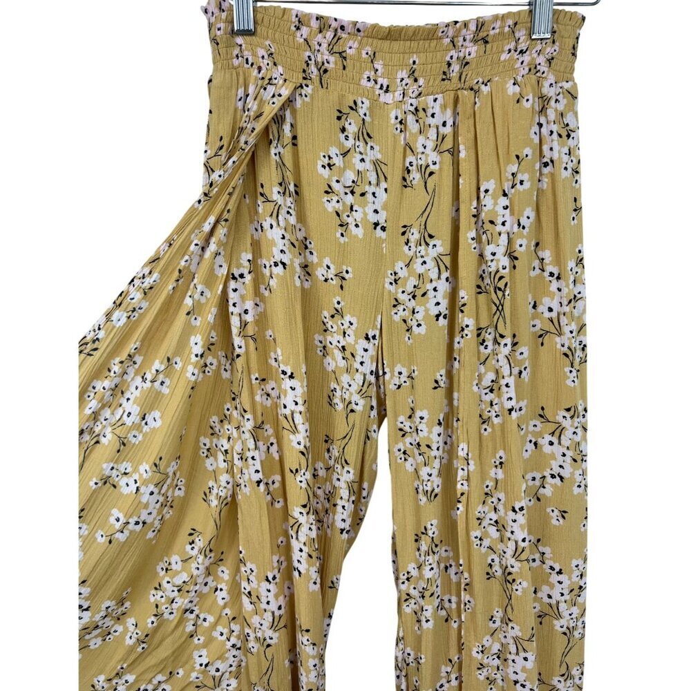 Billabong Women Yellow Floral Wide Leg Pant Size Small S Stretch Layer New - Picture 4 of 9